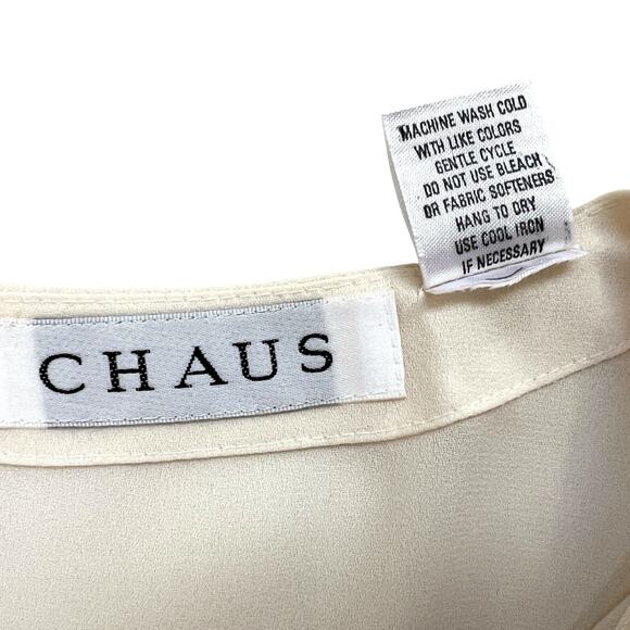 Chaus Vintage Blouse Size 10 Semi Sheer Button Up Short Sleeve Cream Classic - Picture 5 of 5